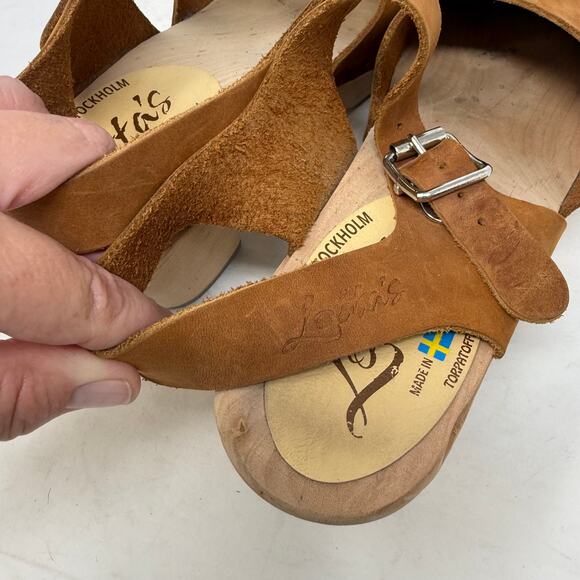 Lotta’s from Stockholm Clogs Size 37 Brown Leather Wood Heel Mary Jane Shoes - Picture 11 of 16